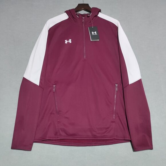 Under Armour Storm Fleece Hoodie Men's Large Maroon White Sweatshirt Sweater NEW - Picture 2 of 14
